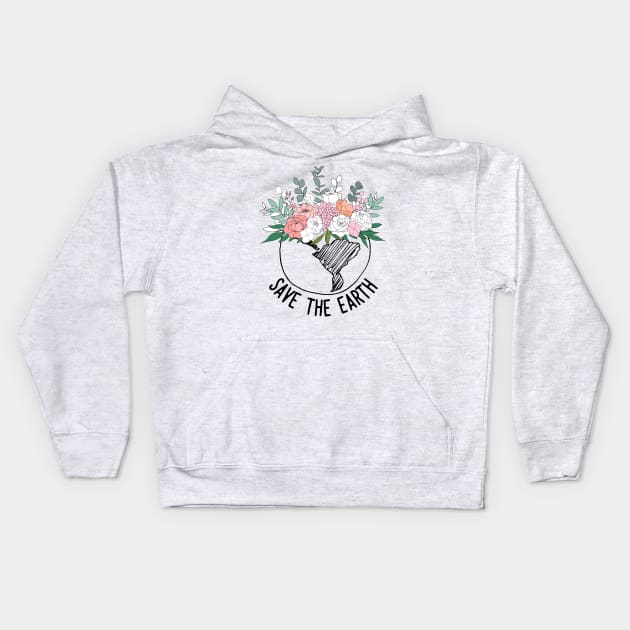 Save The Earth One Line Art Flowers Kids Hoodie by ArunikaPrints